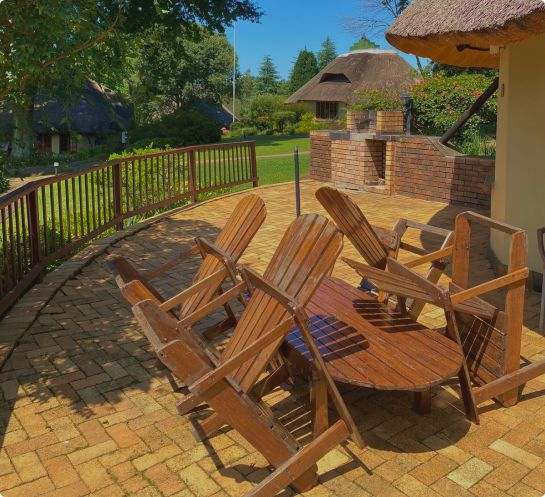 The outside patio of one of our 8 Sleeper Chalets